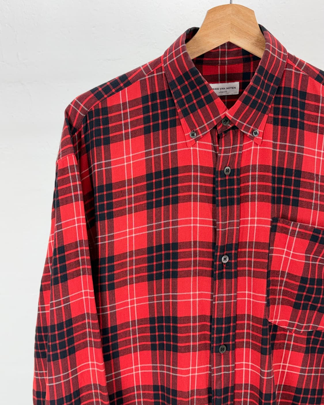 드리스 반 노튼 레드 체크 체스트 포켓 오버 셔츠 상품이미지2