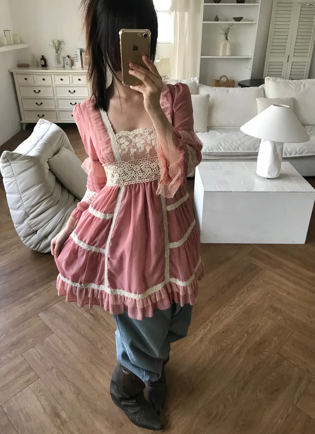 vintage pink lace one-piece 상품이미지2