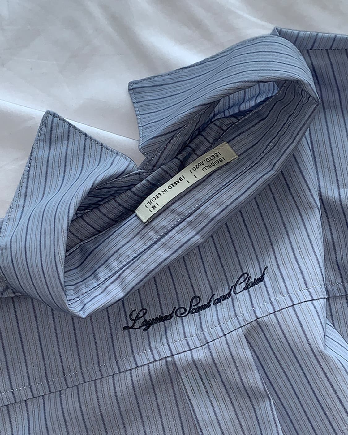 베이델리 스트라이프 레터링 오버핏 셔츠 상품이미지1