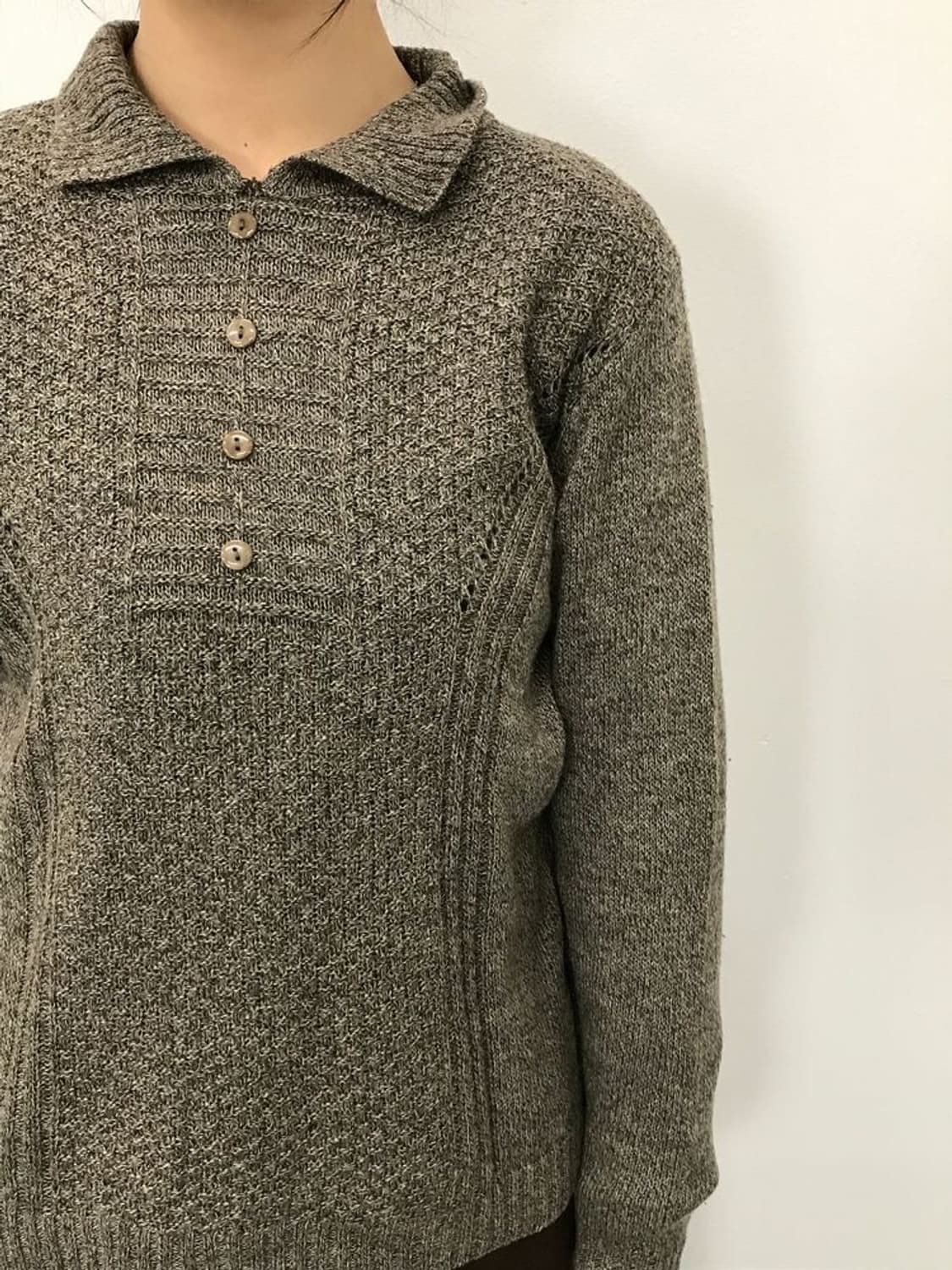 JPN Natural Basic Brown Henley Knit 상품이미지3
