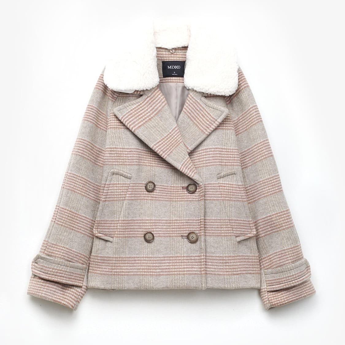 미쏘 울체크 덤블배색 더블 숏 코트 상품이미지1