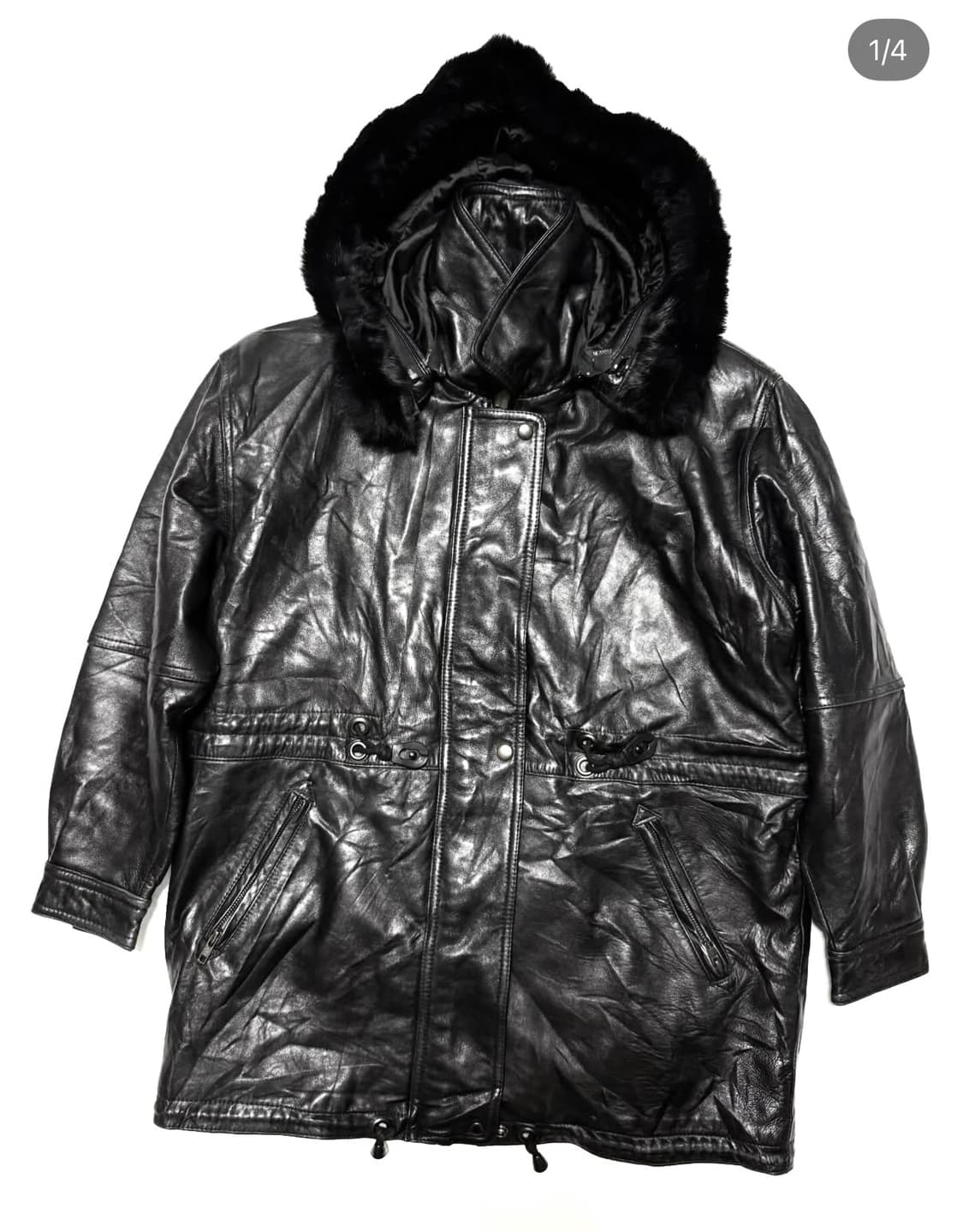 퍼 후디드 레더 자켓 상품이미지1