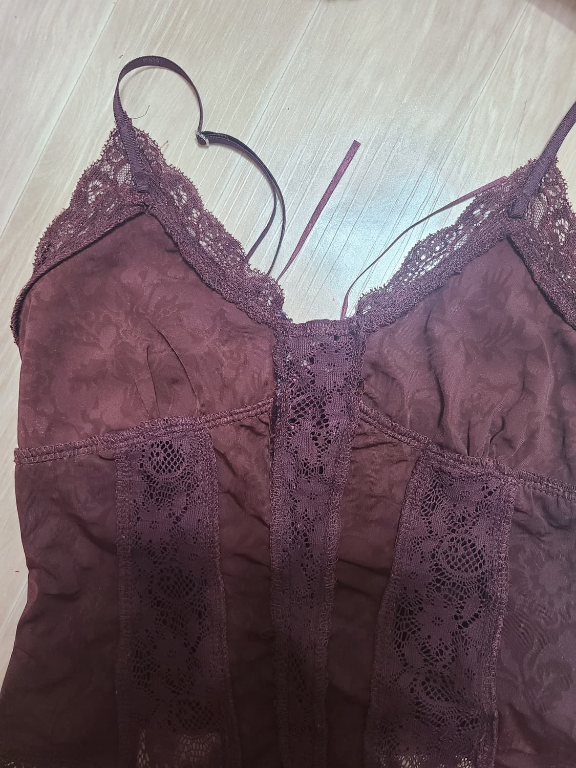 익스프레스 벨벳 레이스 버건디 코르셋 탑 뷔스티에 상품이미지4