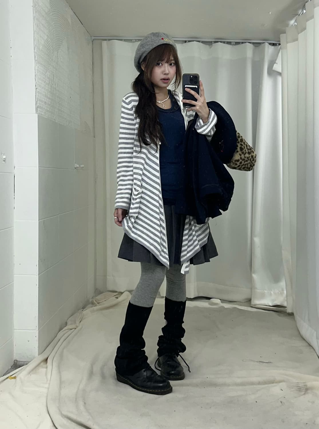 데일리 네이비 갸루 니혼진 케이프코트 프레피 코디세트 상품이미지3