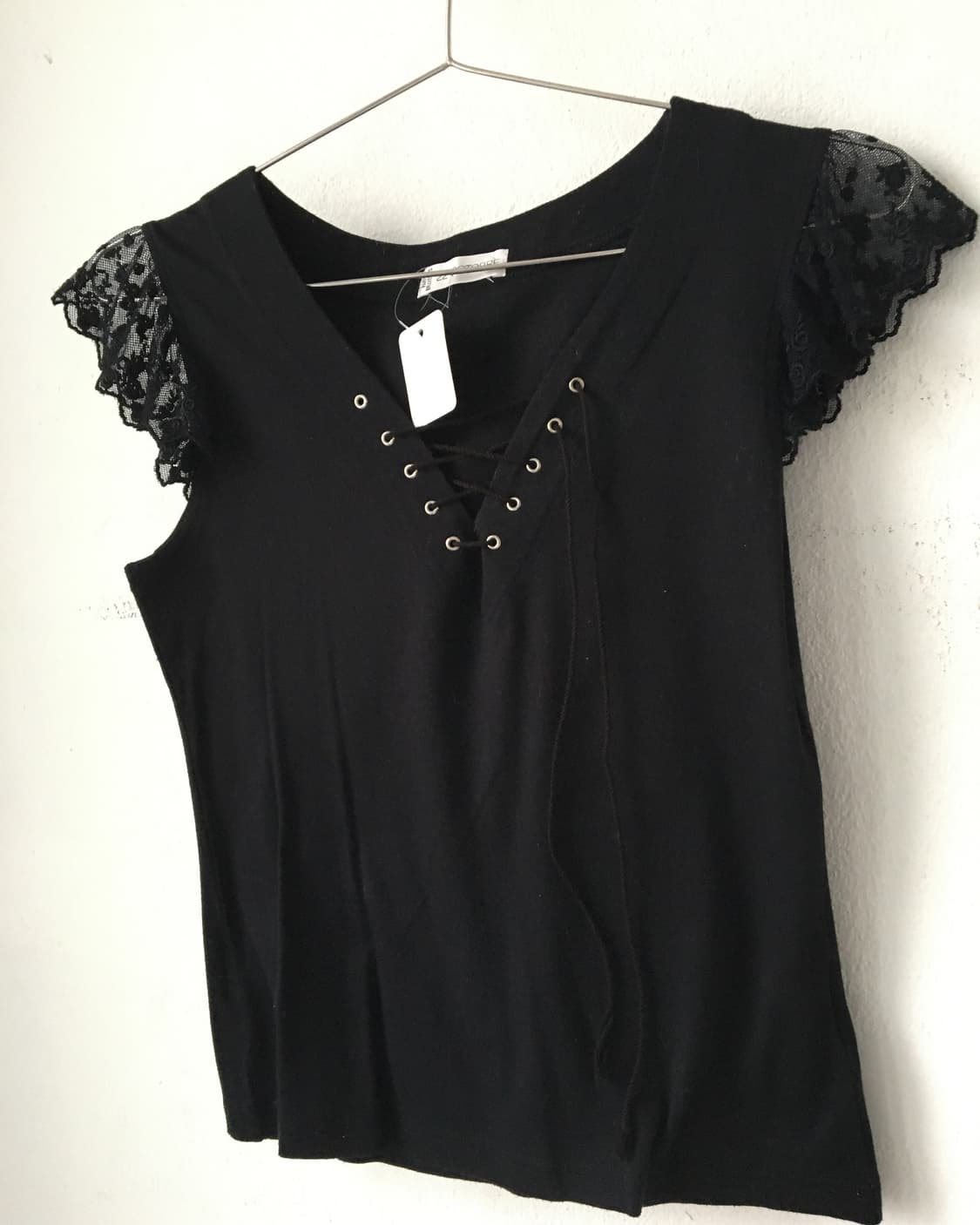 Lace sleeve point lace up t shirt 상품이미지2