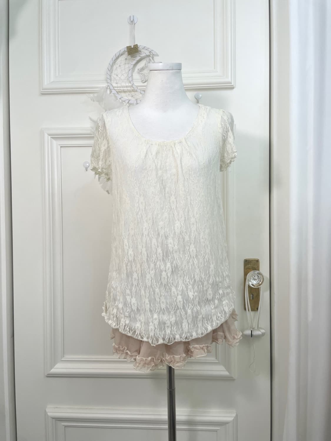 AXES FEMME beige crochet bow point knit 상품이미지7