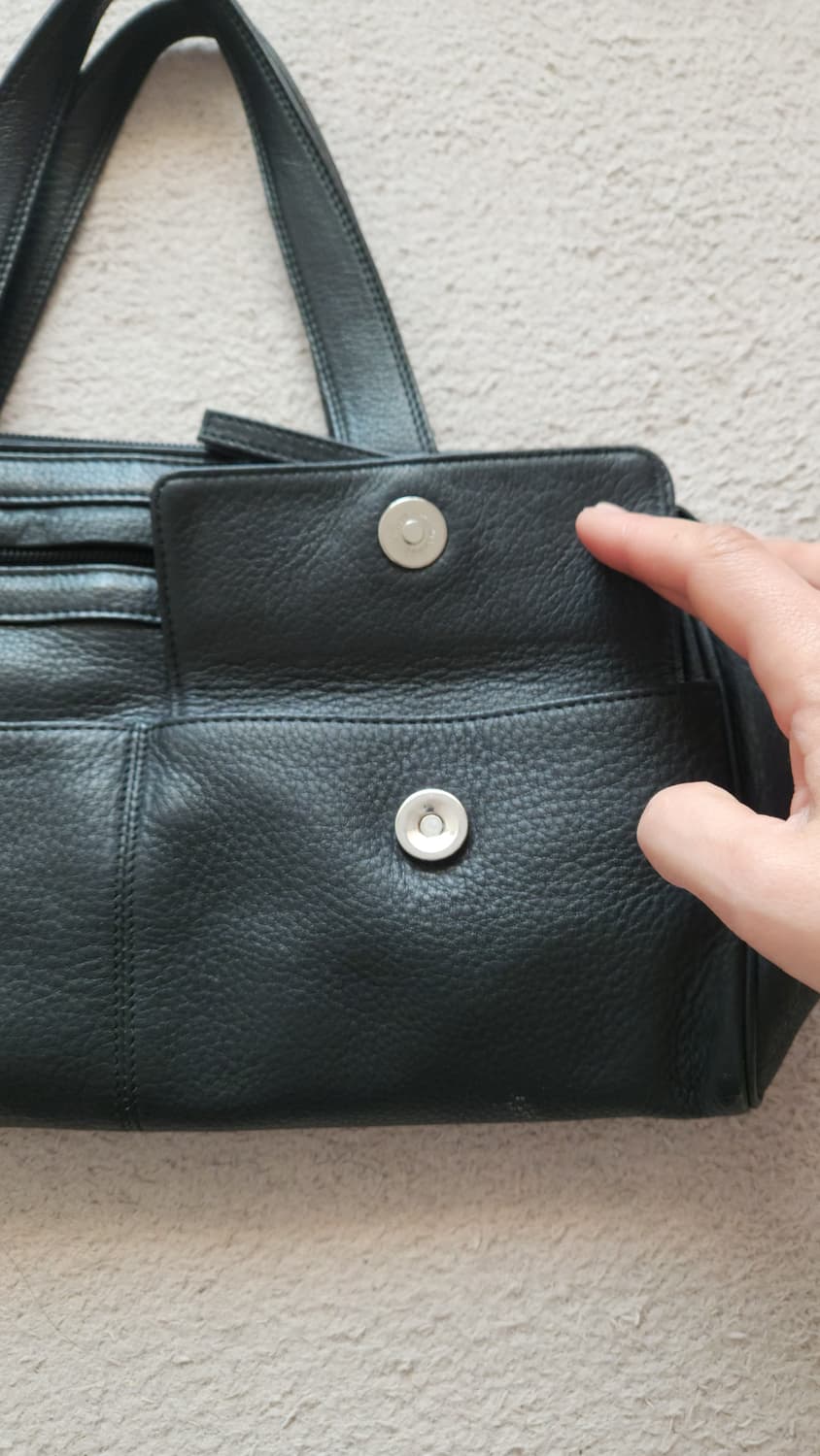 일본빈티지 아시야마티 블랙 가죽 토트백 상품이미지4