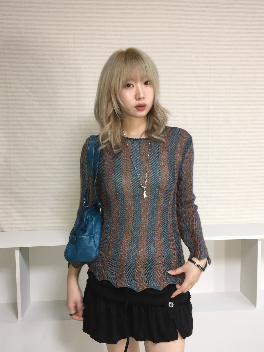 jpn vintage blue green bokashi slim knit 상품이미지3