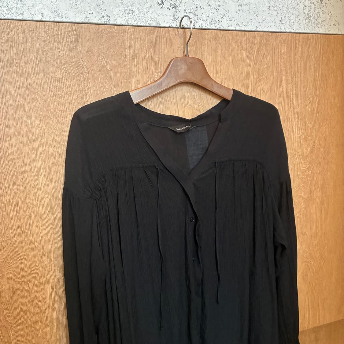 빈티지 플리츠 롱슬리브 블라우스 브이넥 루즈핏 블랙 k62 상품이미지3