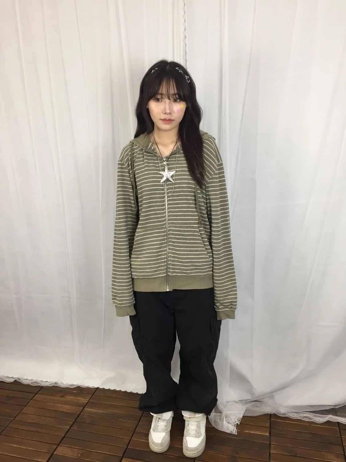 ZARA Olive Stripe Hoodie 상품이미지1