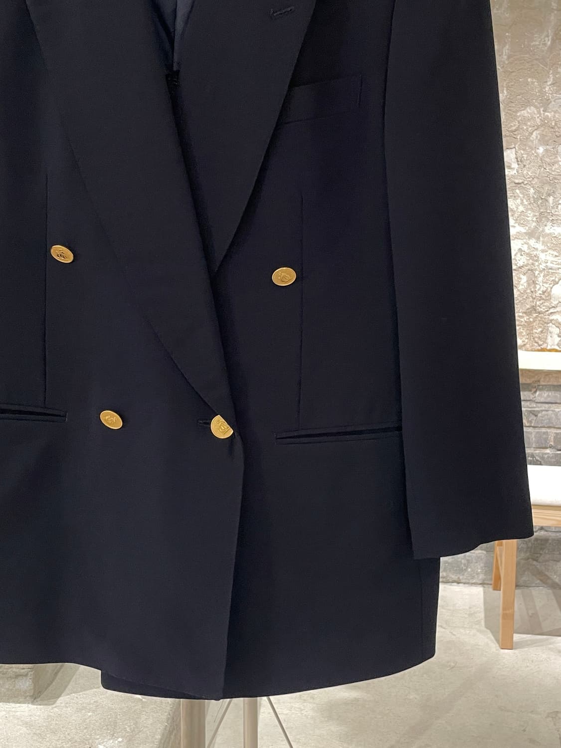 랑방 다크 네이비 체크 1B 금장 큐프라 블레이저 상품이미지5