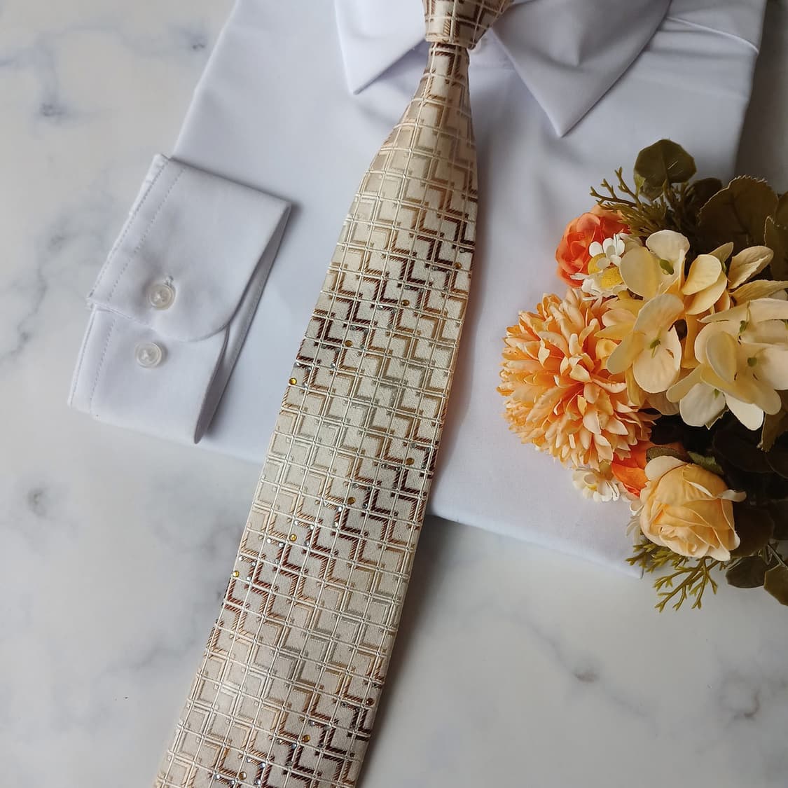 니나리치 실크 브라운 기하 패턴 넥타이 9.1cm A등급 A19877 상품이미지6