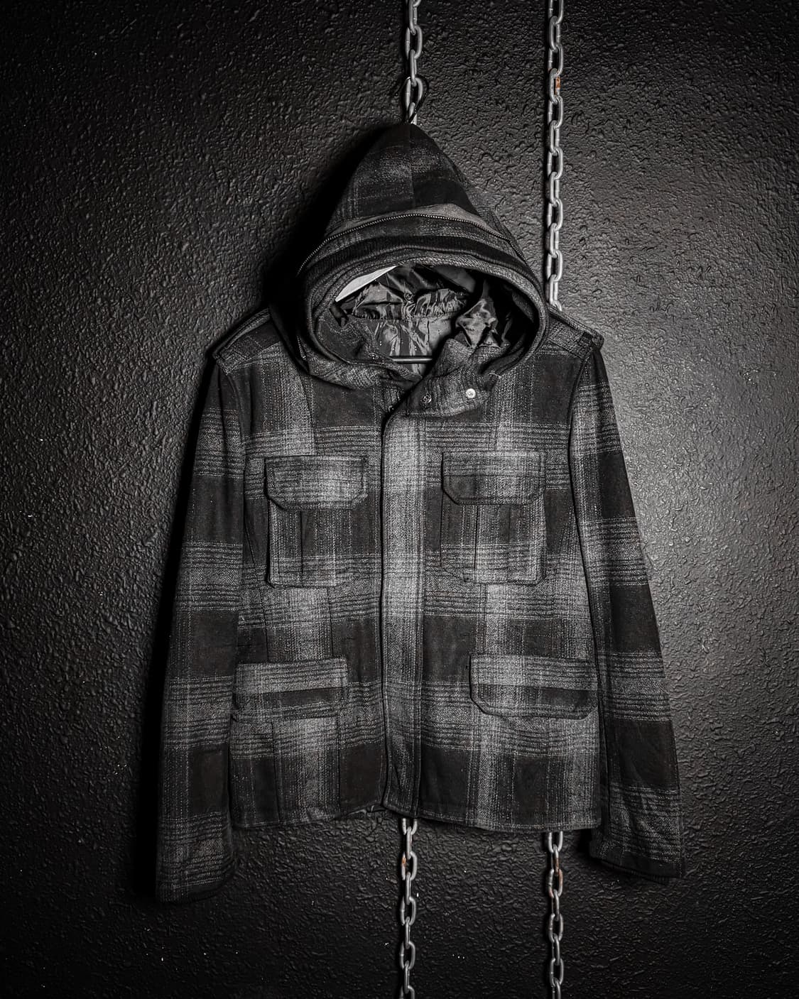 EVOLUTION – Gray Check Hooded Jacket 상품이미지1