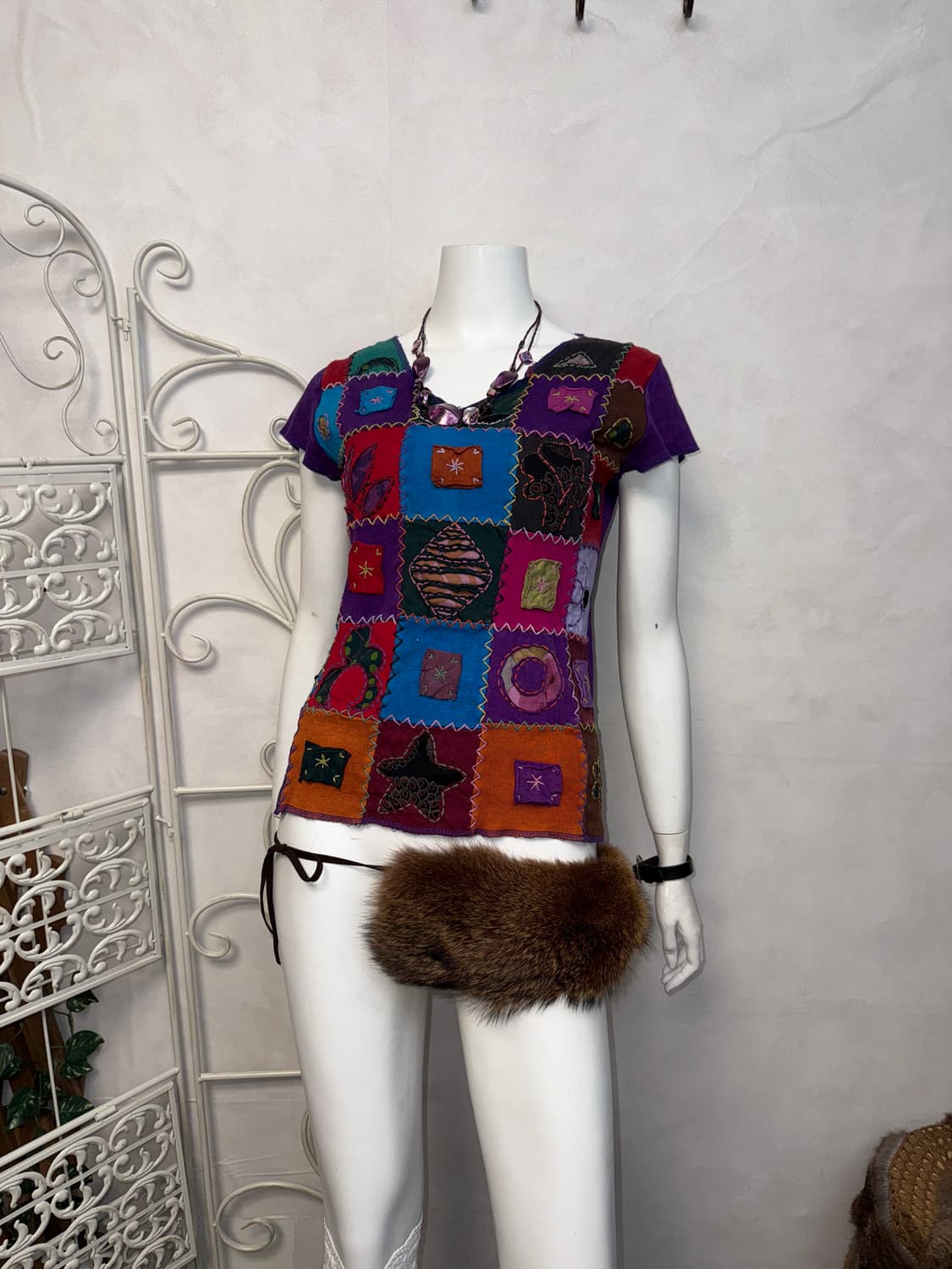 Purple bohemian hippie patchwork half t  상품이미지4