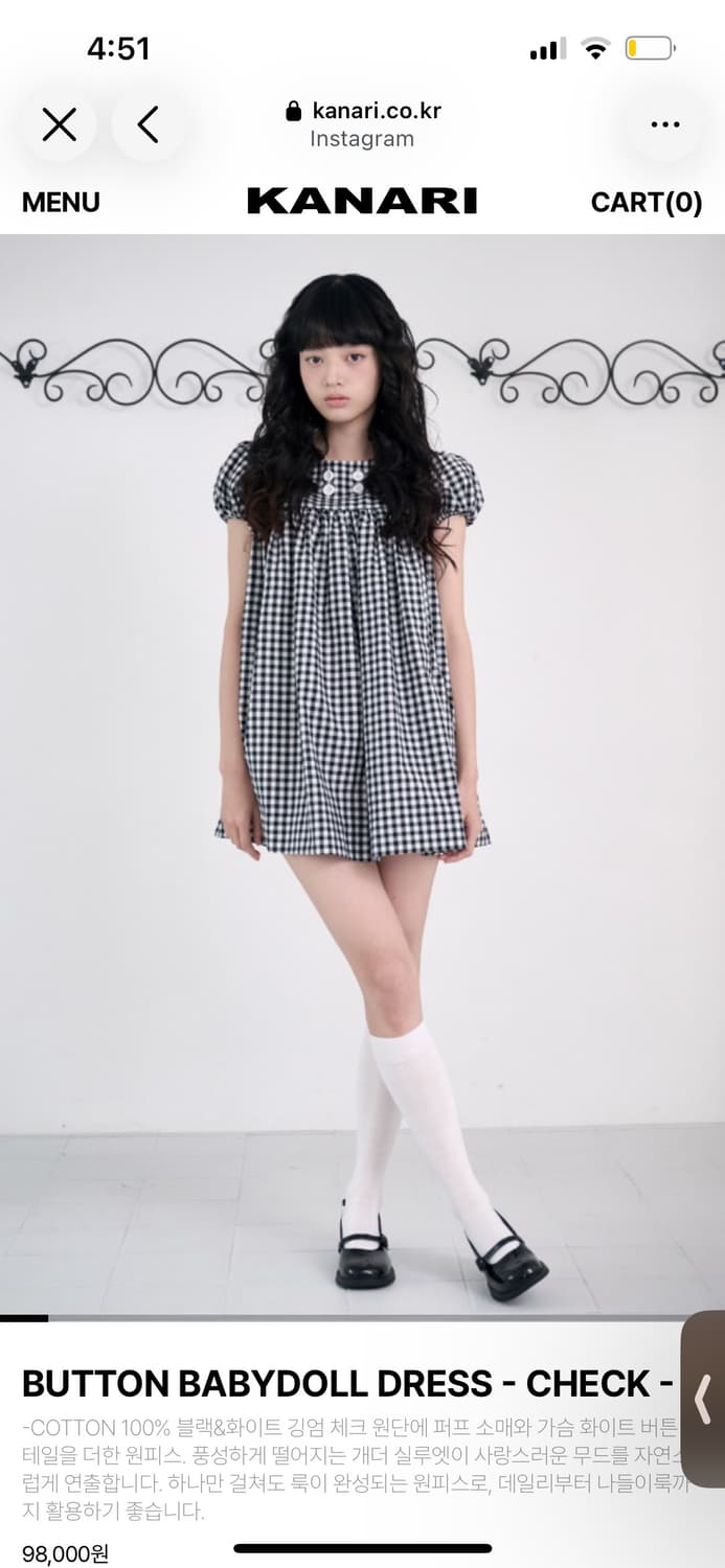 카나리 버튼 베이비돌 체크 원피스 상품이미지1