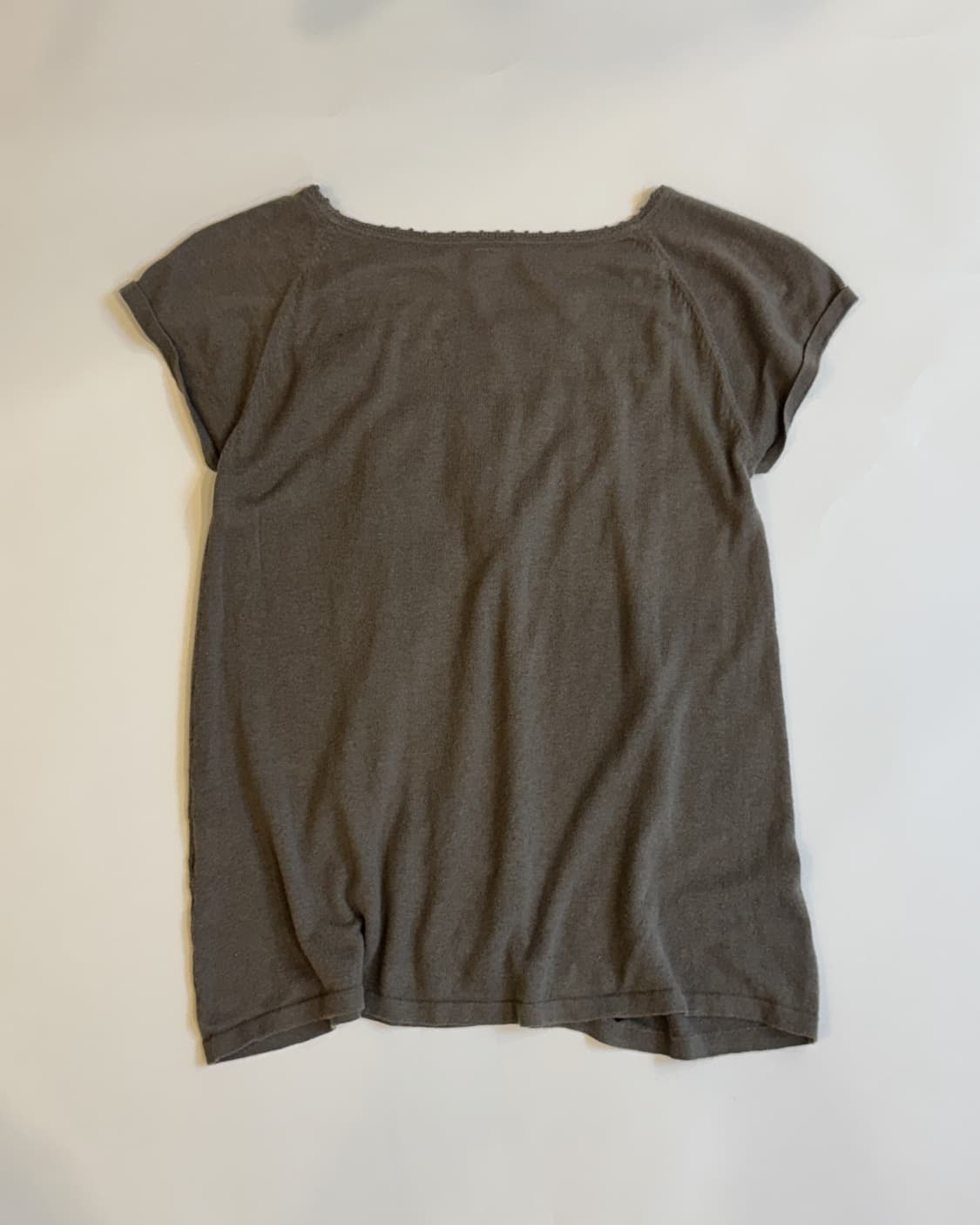 Brown Crochet Accent Sleeve T-shirt 상품이미지3