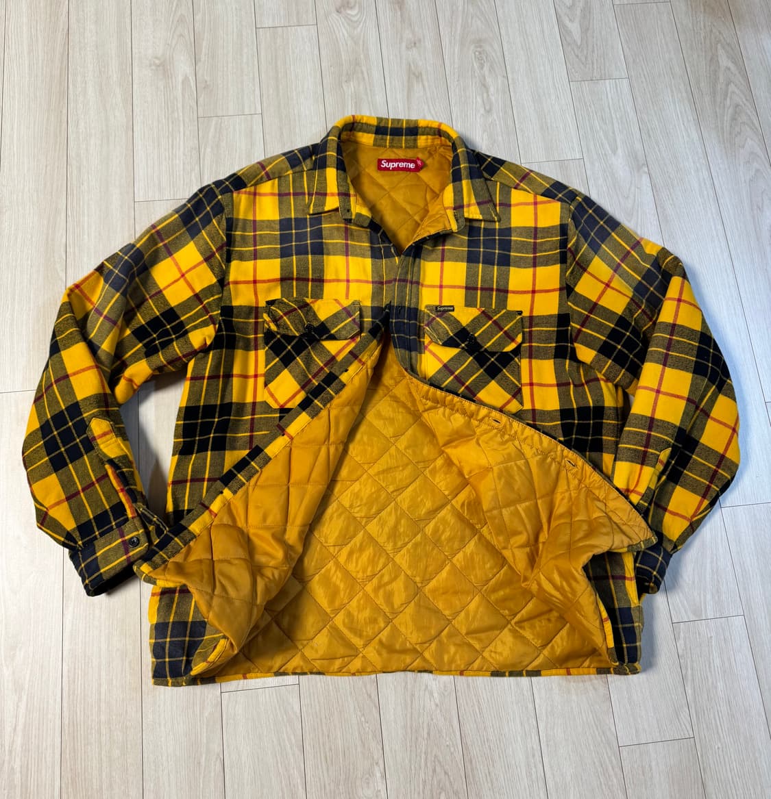 24FW 슈프림 퀼티드 플래드 옐로우 셔츠 L 상품이미지5