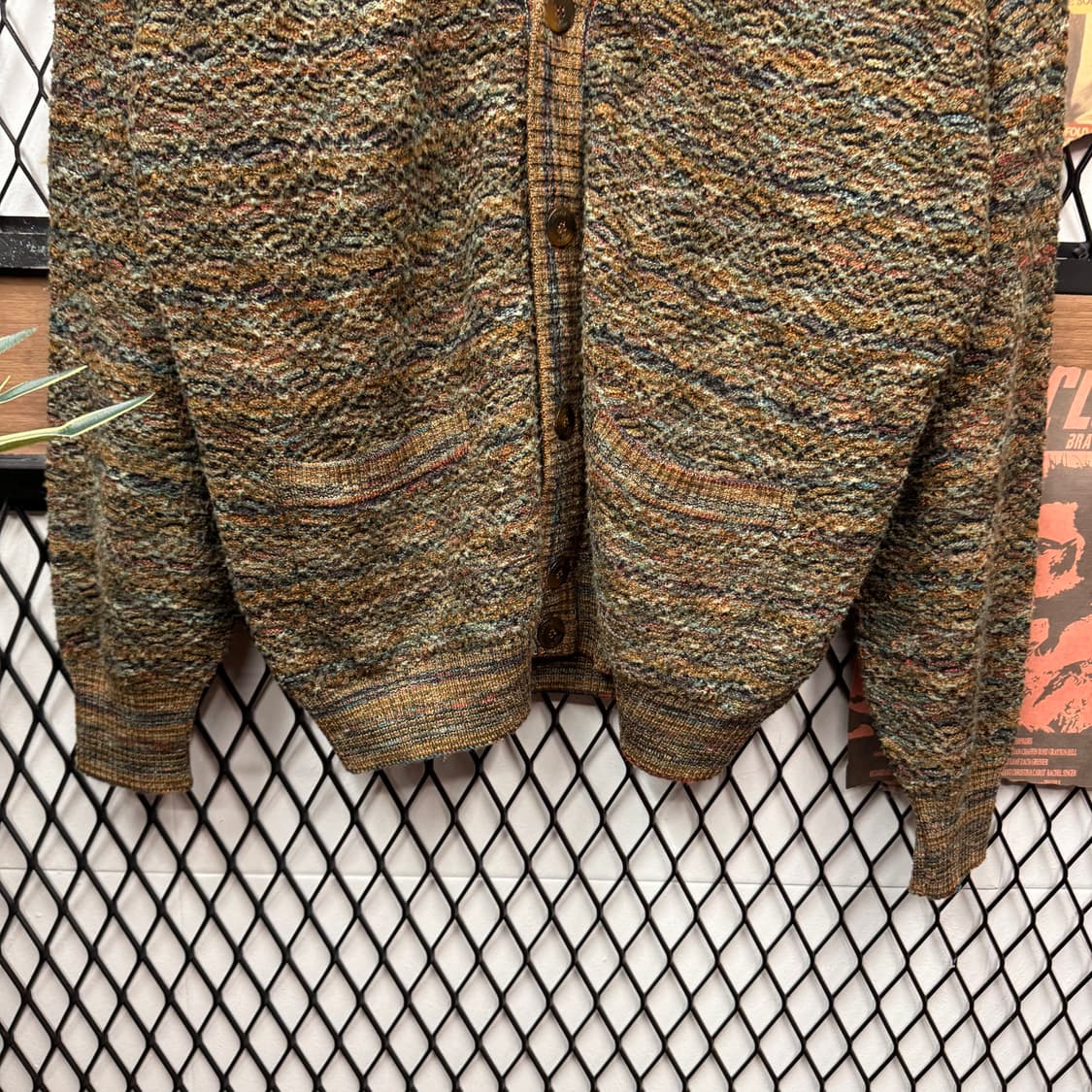 90s 미쏘니 이그잼플 울 니트 가디건 멜란지 패턴 브라운 배색 상품이미지4