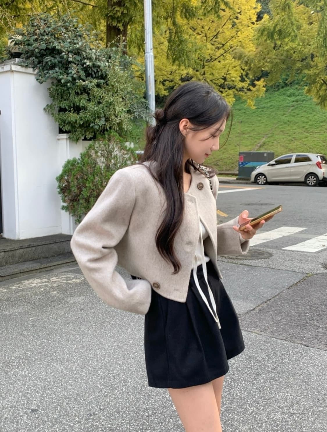 (새상품)더블 버튼 핸드메이드 숏 코트 상품이미지6