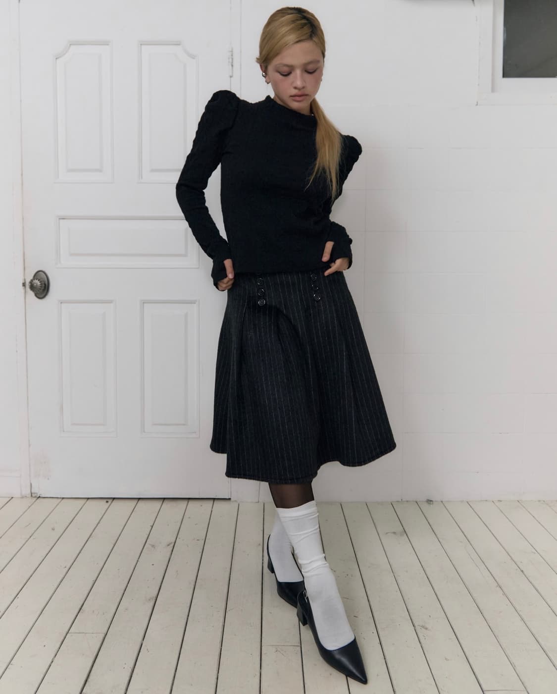 카나리 KANARI BUTTON SKIRT -DARK GREY-  상품이미지1