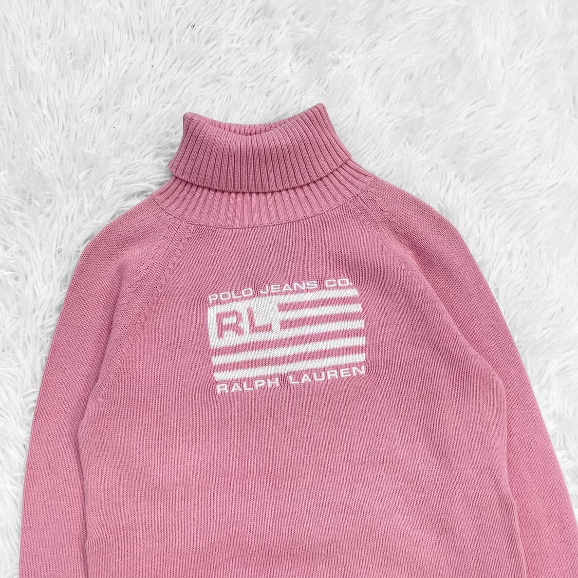 폴로 랄프로렌 플래그 성조기 코튼 터틀넥 니트 핑크 상품이미지3