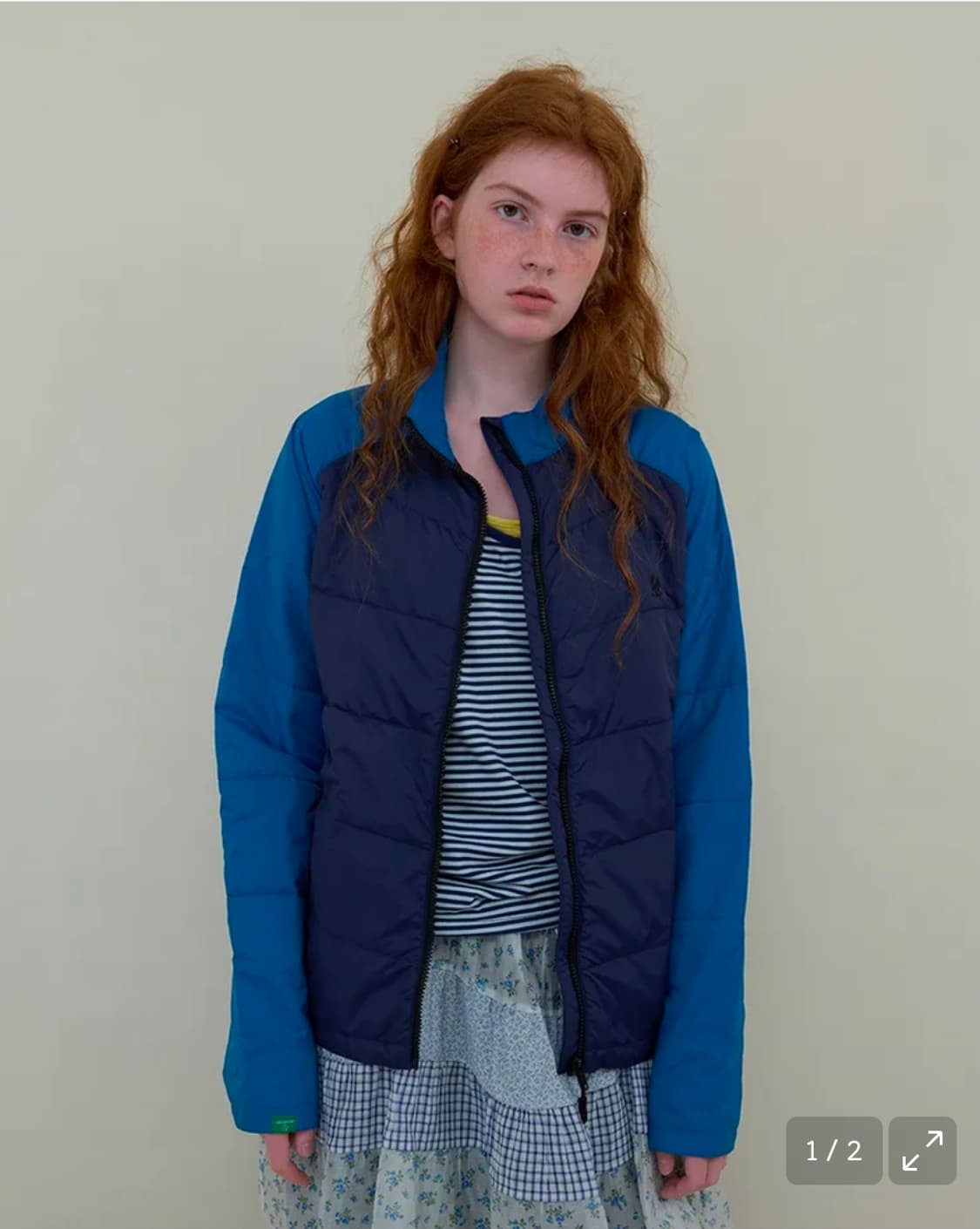 구해요! 노컨텐츠 콤비네이션 라이트 패딩 블루 상품이미지1