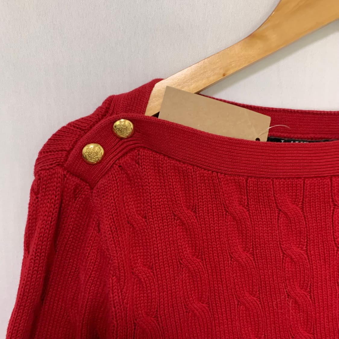 로렌 랄프로렌 케이블 버튼 니트 스웨터 레드 빈티지 XL 상품이미지3