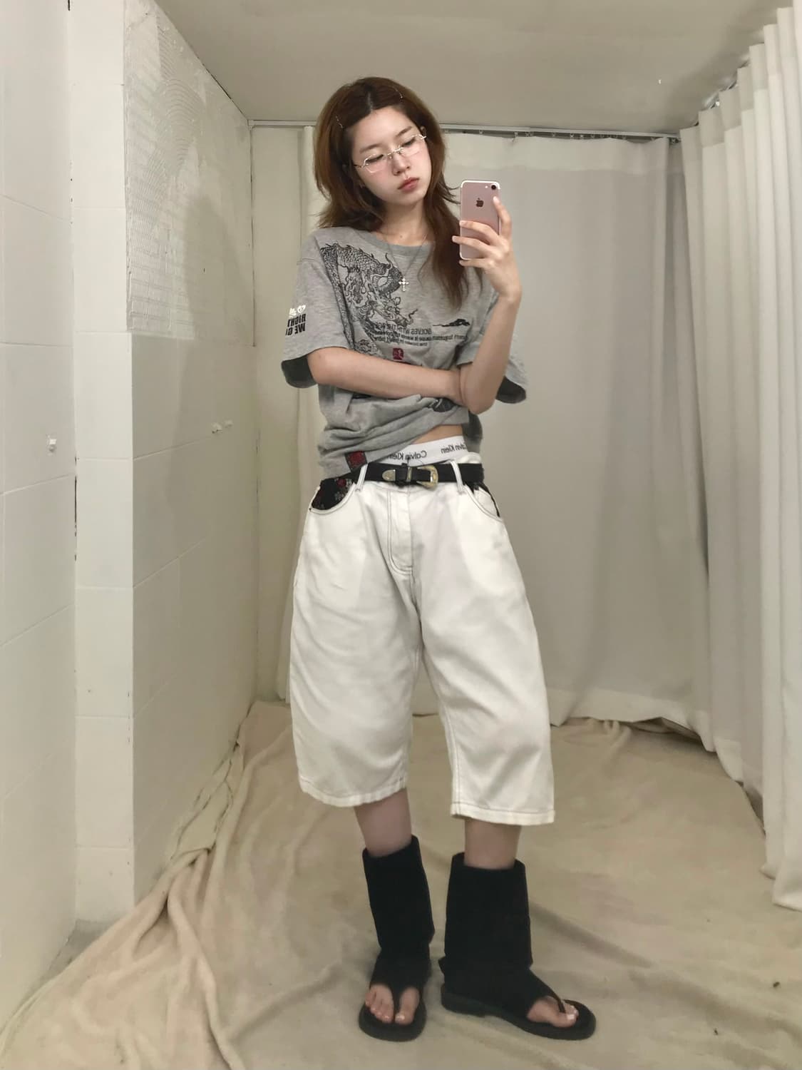 🌸 빈티지 오리엔탈 화이트 7부 팬츠 상품이미지2
