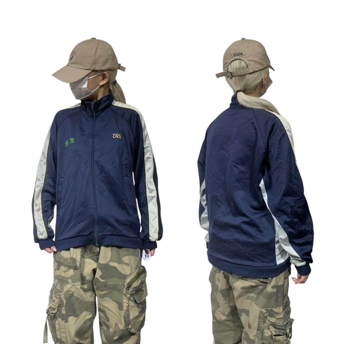 아식스 네이비 화이트 사이드 라인 바람막이 자켓 L 상품이미지1