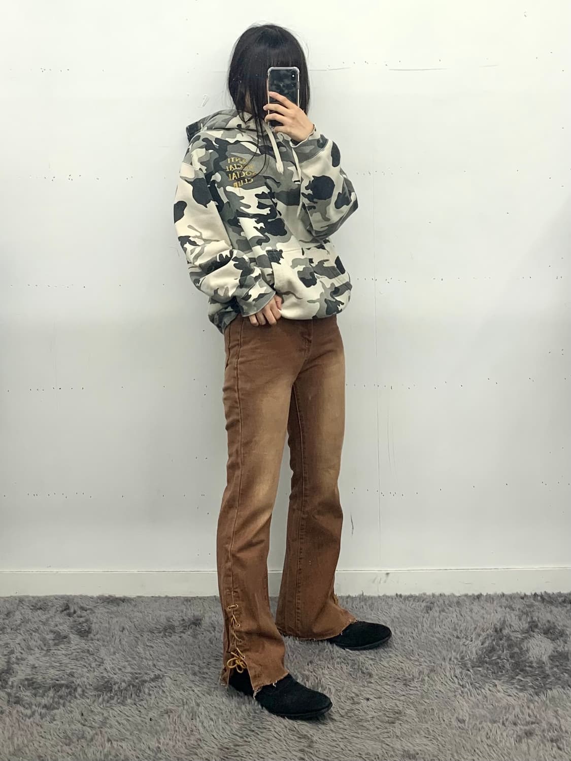  부츠컷 코르셋 디테일 브라운 팬츠 상품이미지1