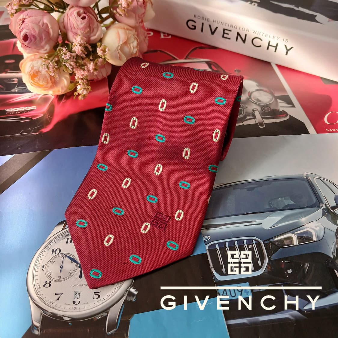 지방시 실크 레드 패턴 넥타이 9.7cm B등급 A19317
 상품이미지1