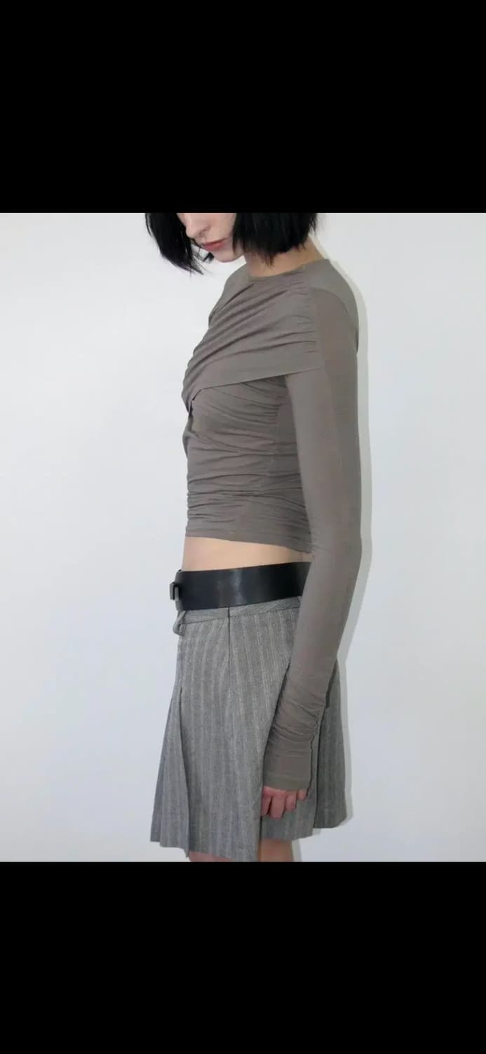 *해외출국으로 판매중단예정*디자이너브랜드 동령 셔링드레이프 티셔츠 베이지 상품이미지6