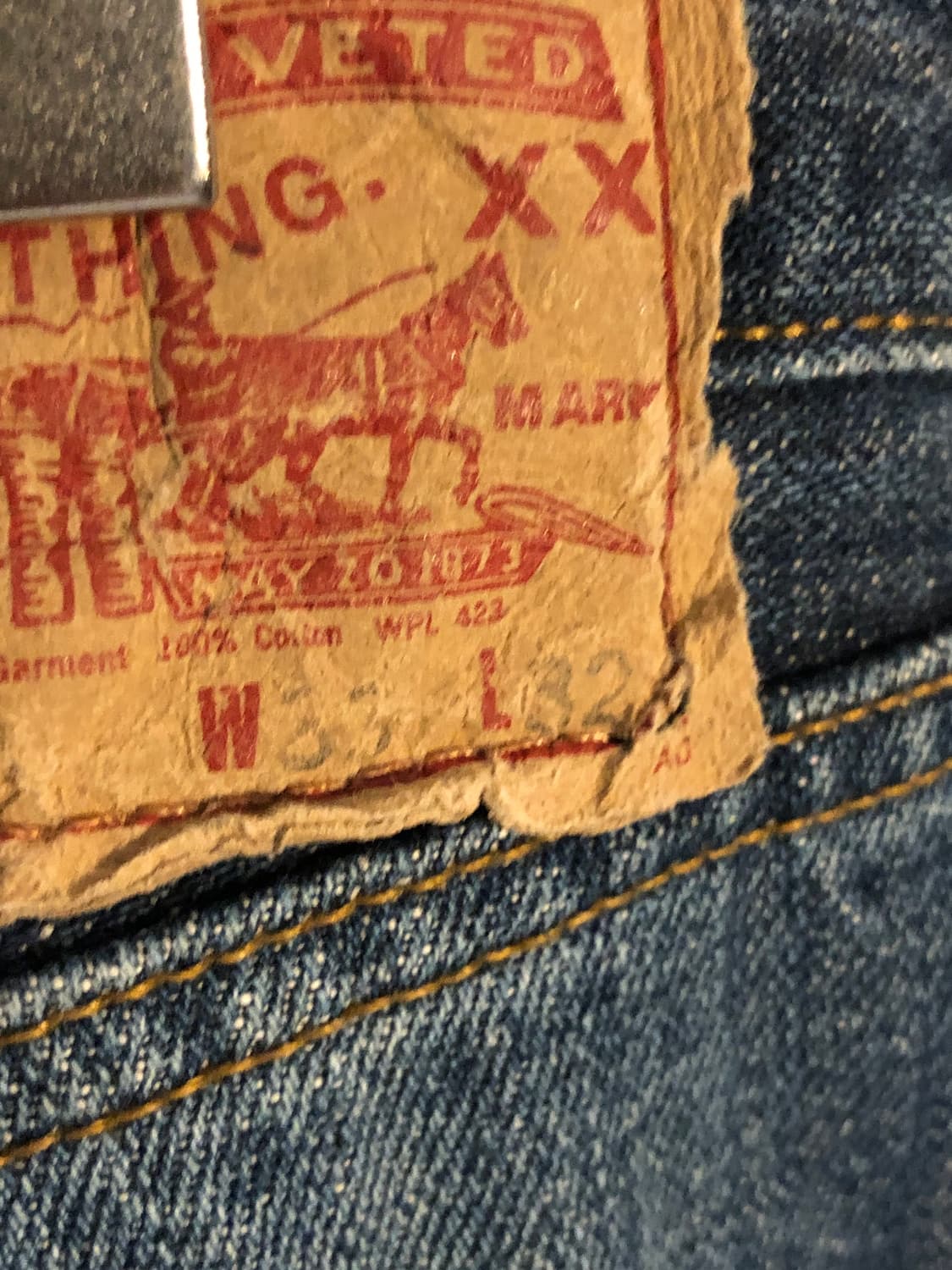 리바이스 501 중청 데님 데미지진 찢청 33x32 상품이미지4