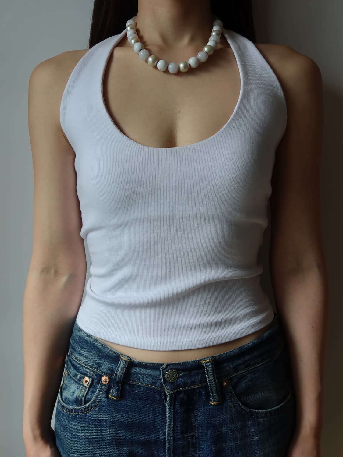 cream round bead necklace 상품이미지2