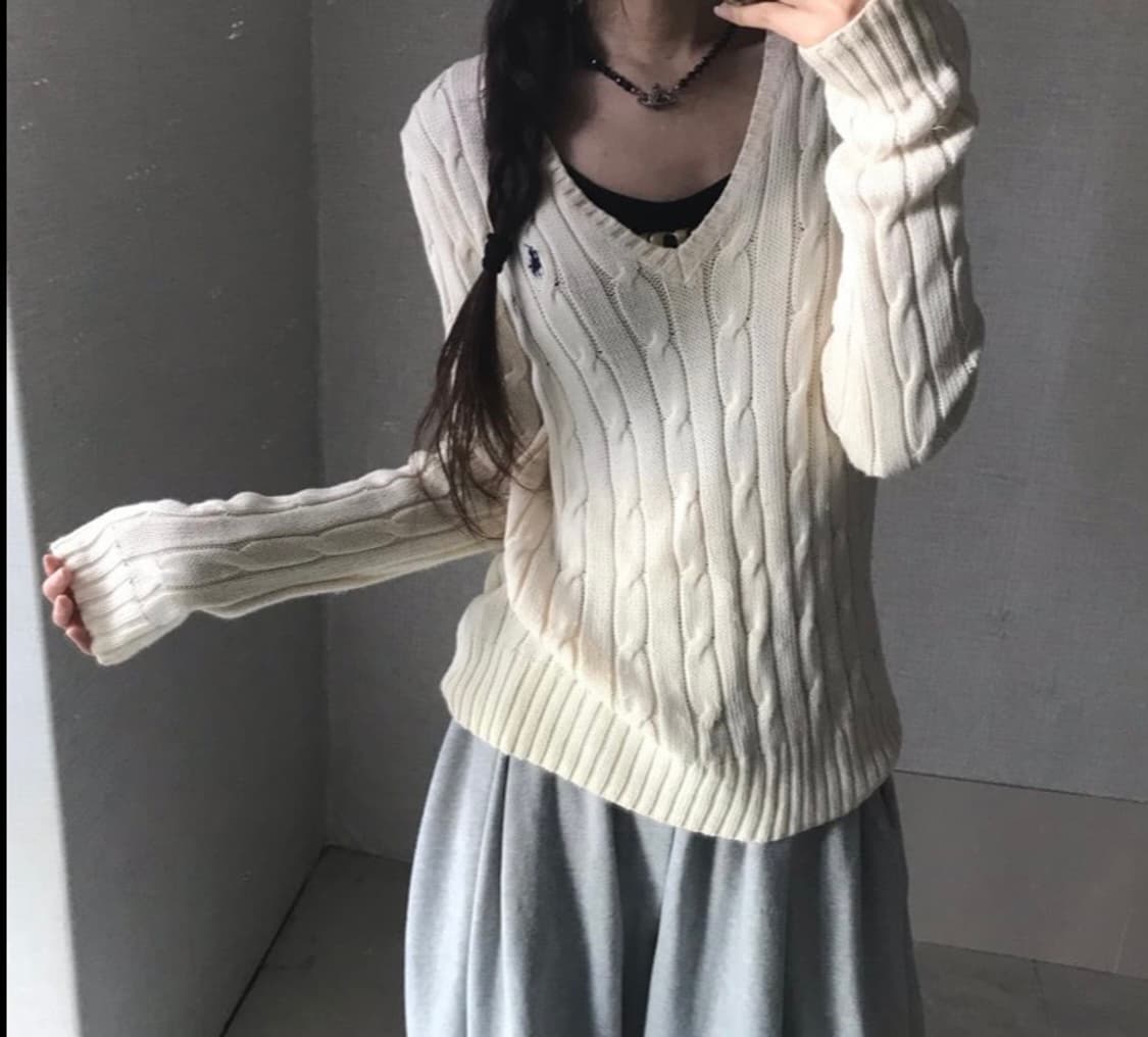 (유일매물 구형) 폴로 브이넥 니트 아이보리 (급전!!) 상품이미지3