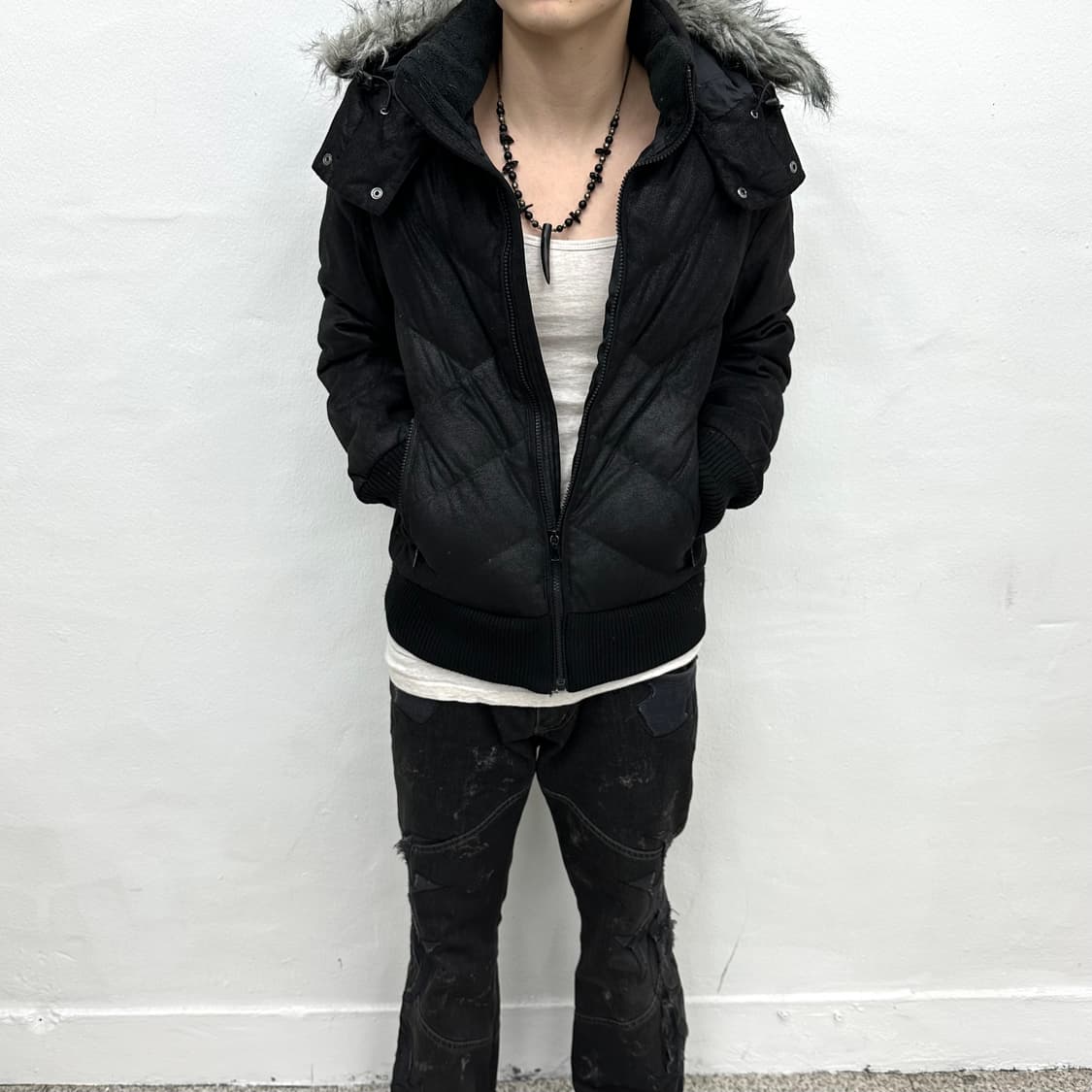 waxed texture fur down jacket 상품이미지2