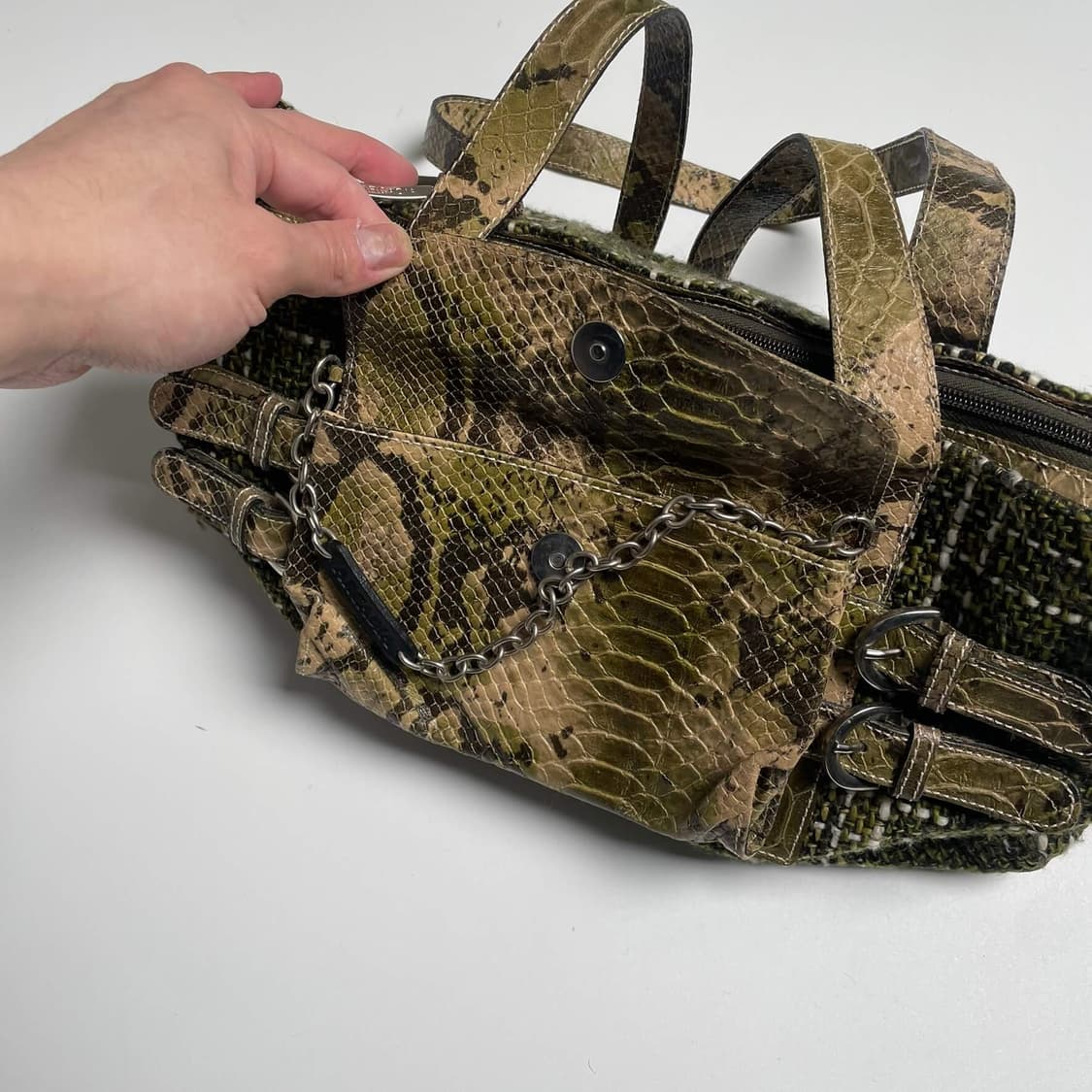 Arcadie 뱀패턴 &초록 트위드 백 (italy)   상품이미지5