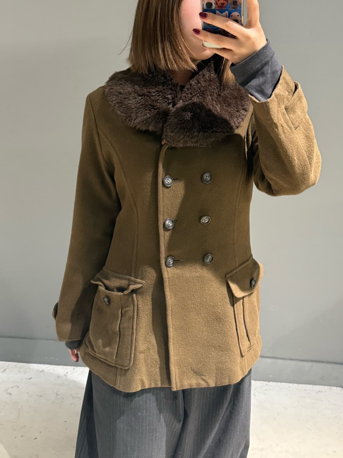 fur trimming double button coat 상품이미지2