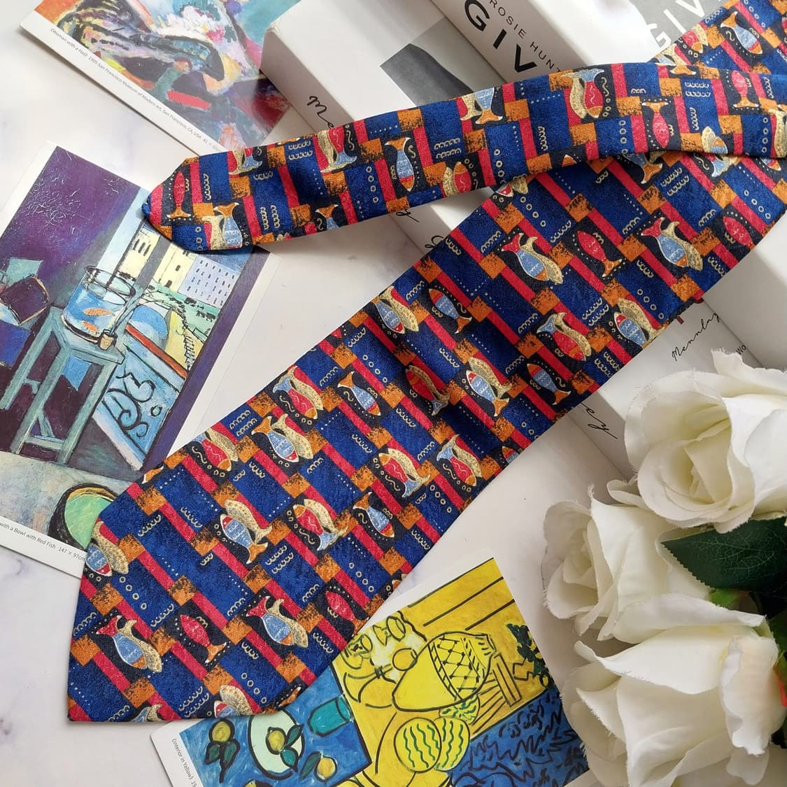 지방시 실크 블루 아트 패턴 넥타이 9.7cm A+등급 K2559 상품이미지4