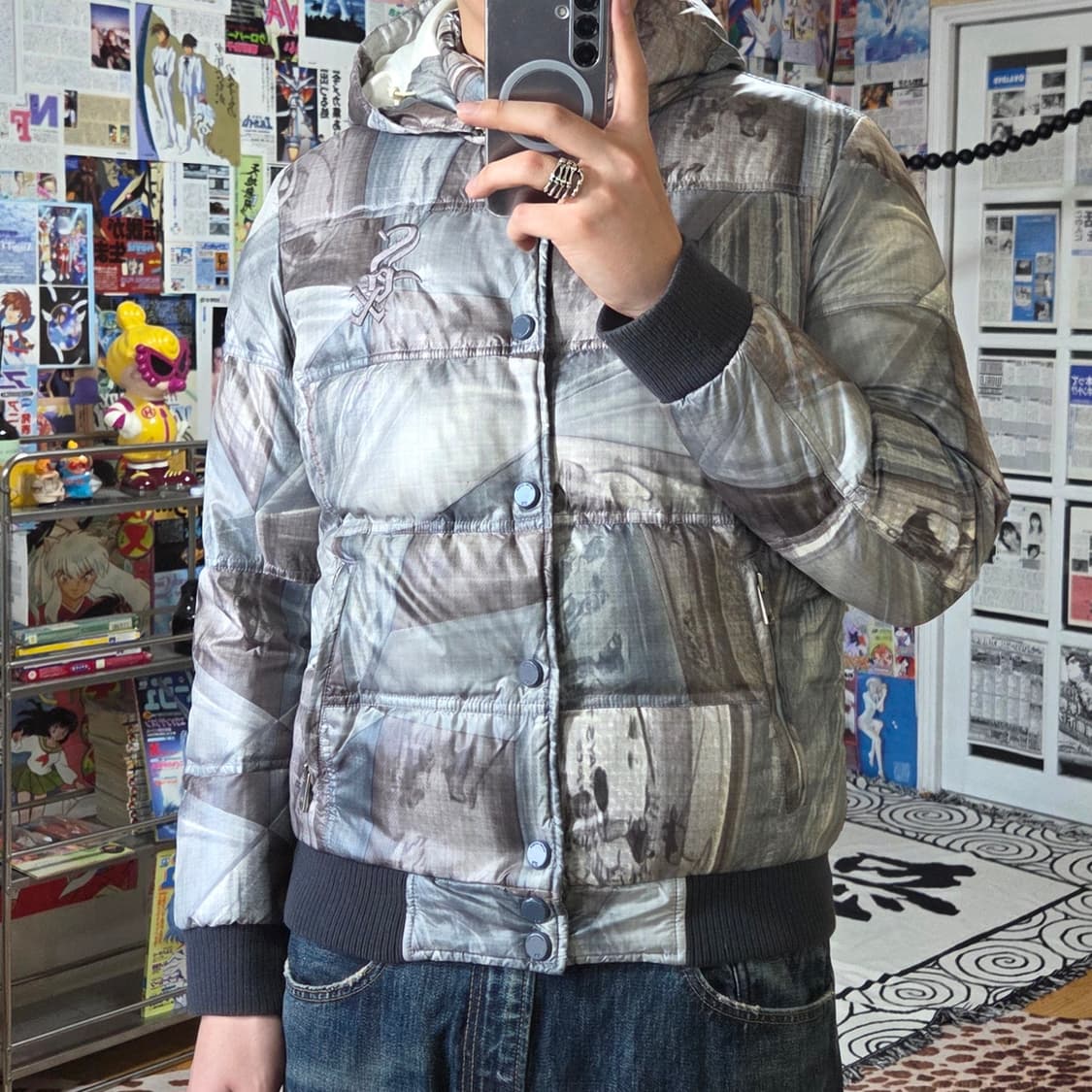 엠엘비 화이트 삭스 프린팅 라벤더 그레이 다운 패딩 점퍼 상품이미지2