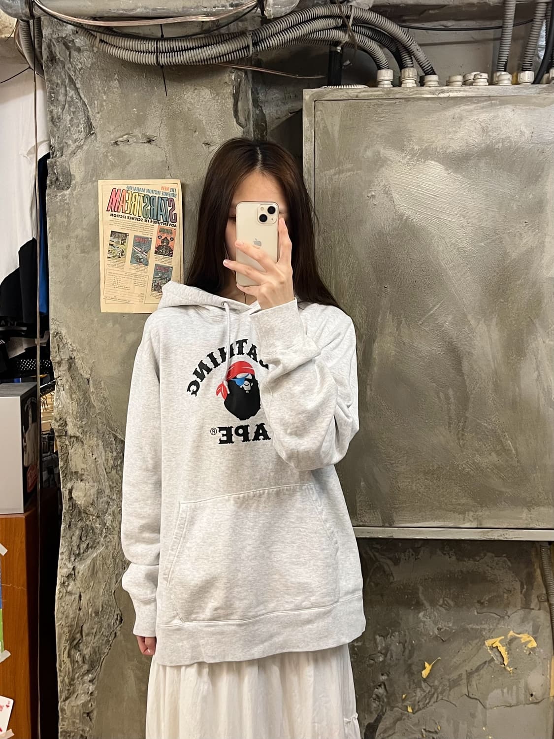 베이프 해적샵 컬리지 후드티 그레이 L #csz860 상품이미지2