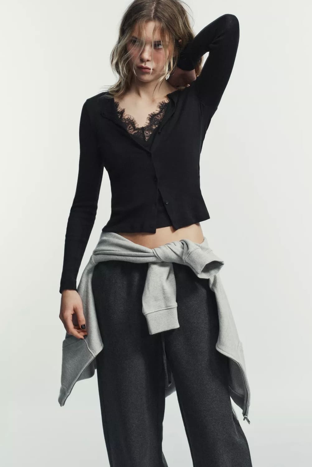 자라 레이스 콤비 탑 재킷 (블랙/S 사이즈) 환승연애 현지 착용 상품이미지2