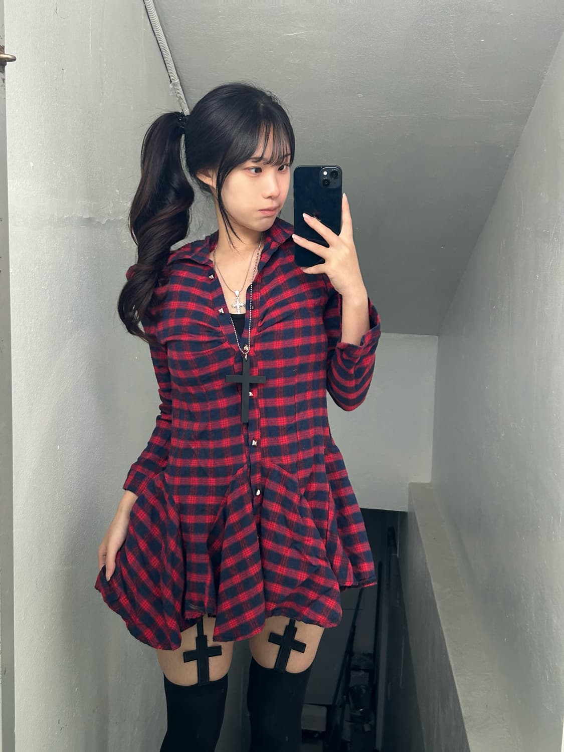 [JPN] 캐캐체 아무, 데스노트 미사깔 스터드 체크 원피스 상품이미지1