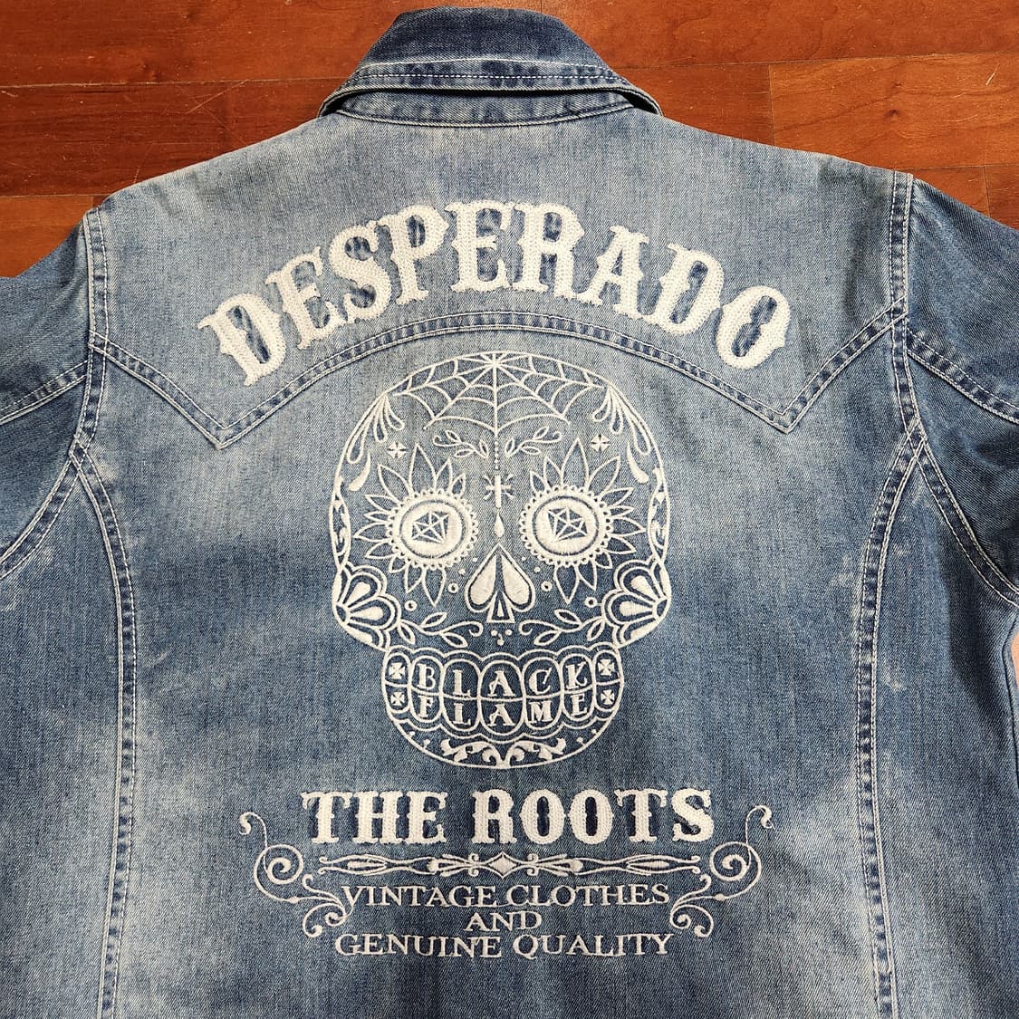 BLACK FLAME 블랙 플레임 스컬 자수 웨스턴 데님 셔츠 상품이미지5