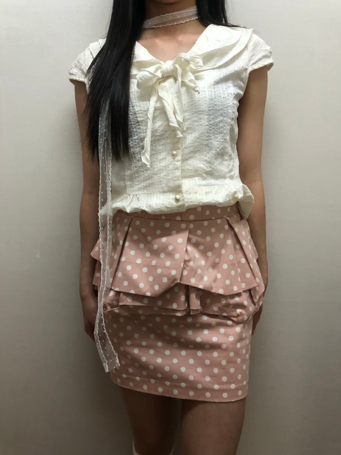 빈티지 핑크 도트 프릴 미니 스커트 상품이미지2