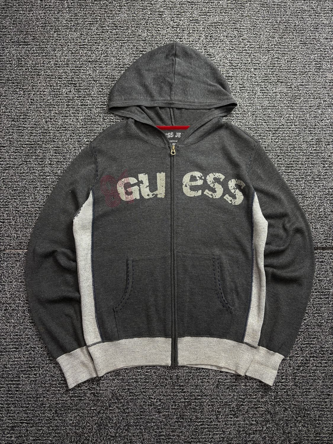 게스 빅로고 y2k 배색 후디 니트 집업 그레이 2003 상품이미지2