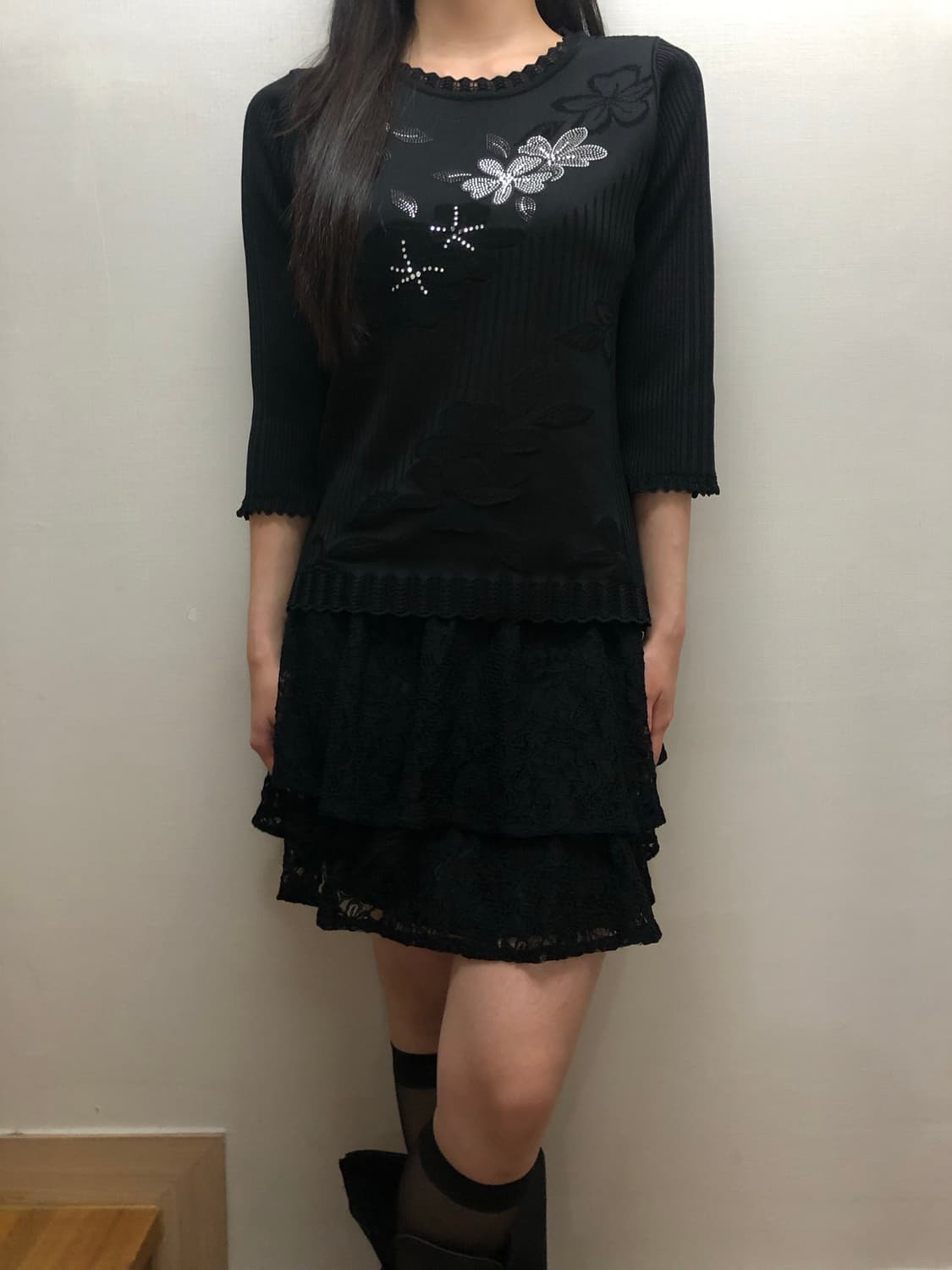 빈티지 블랙 오리엔탈 큐빅 탑 상품이미지4