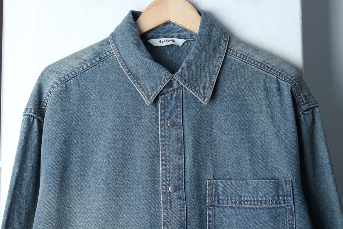 (L-XL) 에잇세컨즈 셔츠 남방 데님 청 워싱 아메카지-H33534 상품이미지3