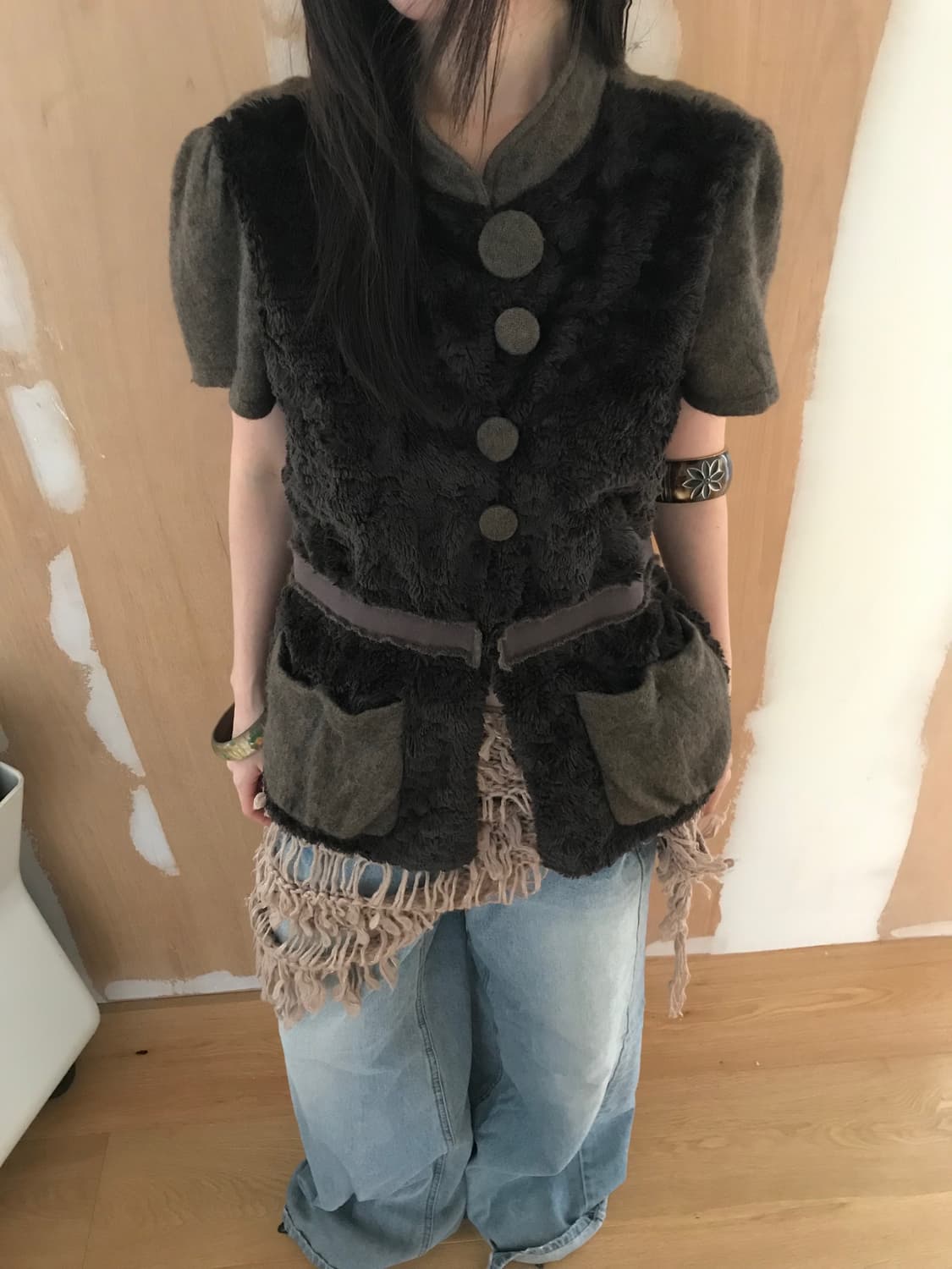vintage fur button cardigan 상품이미지3