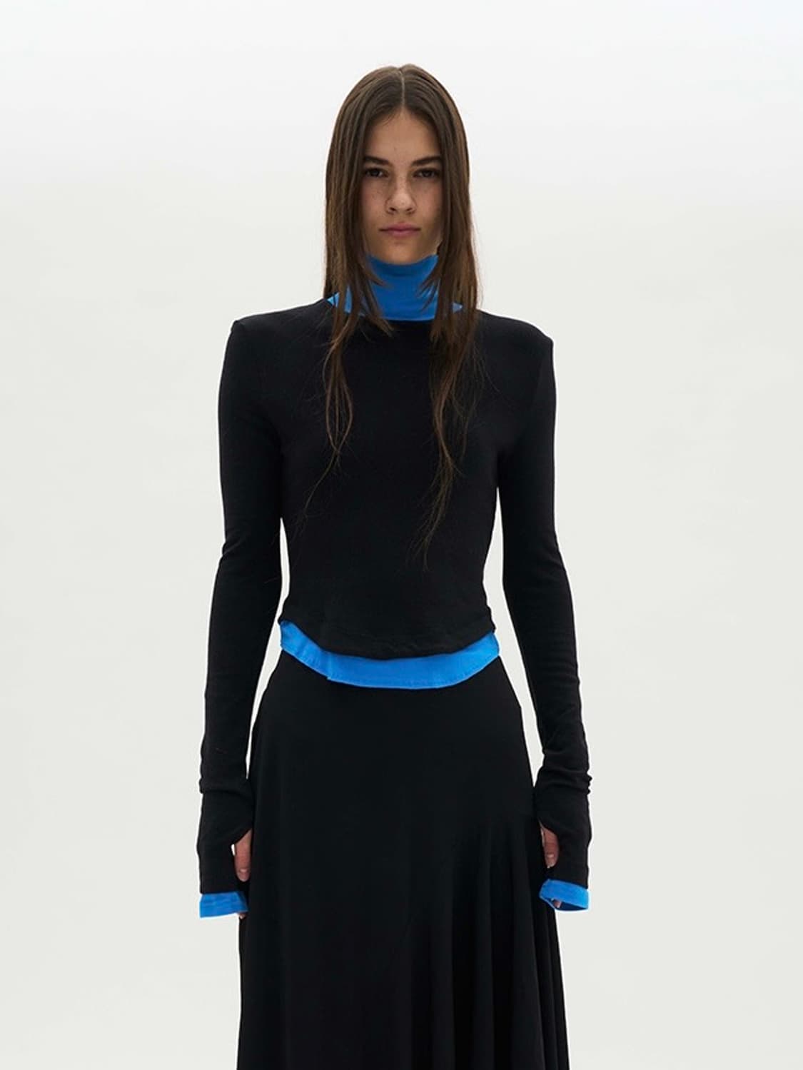 파르티멘토 더블 레이어드 하이넥 티셔츠 블루블랙 상품이미지1